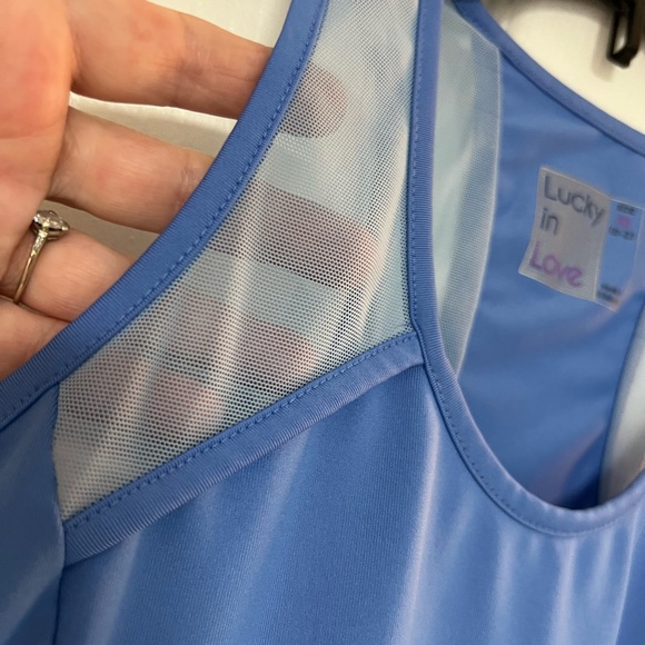 Lucky in Love Sky Blue Mesh Tank - Picture 3 of 6